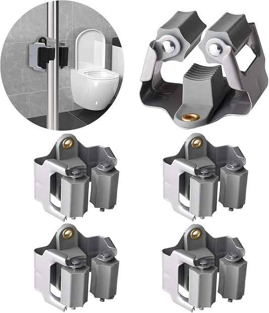 3-H 4 Pack Mop and Broom Holder Big Size Hanging 1 KG Extra,Broom Hanger Wall Mount for Hanging and Organizing Shove Rake Yard Tools in Shed Kitchen Laundry Room Bathroom Garden(Grey)