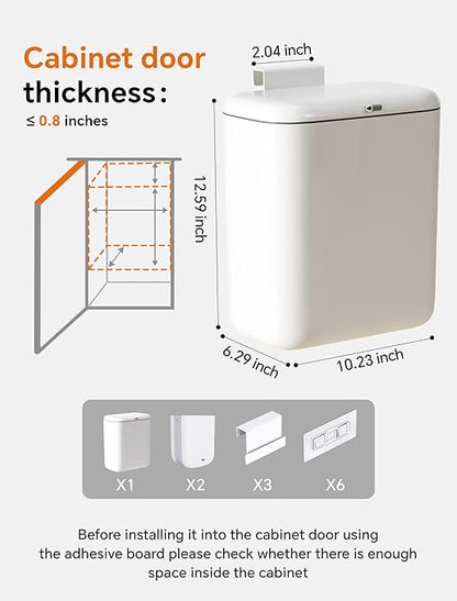 Wall Mounted Kitchen Compost Bin with Lid, Hanging Trash Can for Cabinet Door, White Plastic Food Scrap Bin for Kitchen Counter and Under Sink, 2.3 Gal Bin with 2 Pack 2 Gal Folding Hanging Trash Cans