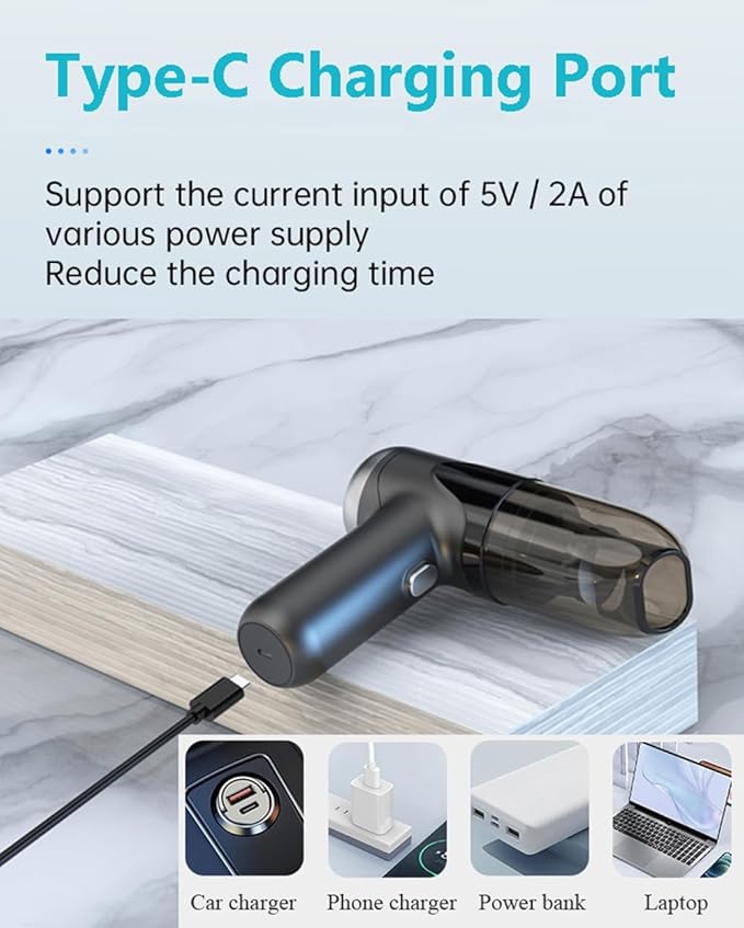 Handheld Car Vacuum Small Portable Cordless High Power, 3 in 1 Dust Buster/Air Blower/Inflator Mini Vacuum Cleaner, HEPA Filter Type-C Charge, 7 Tools for Pet Hair/Keyboard/Snow Debris/Sofa/Car