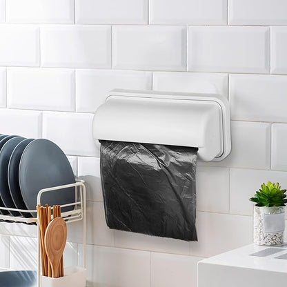 Toyvian Trash Bag Dispenser, 2pcs Wall Mounted Grocery Bag Holder Dispenser Under Sink Garbage Storage Organizer for Kitchen Bathroom Pantry Space Saving Plastic Container (Grey)