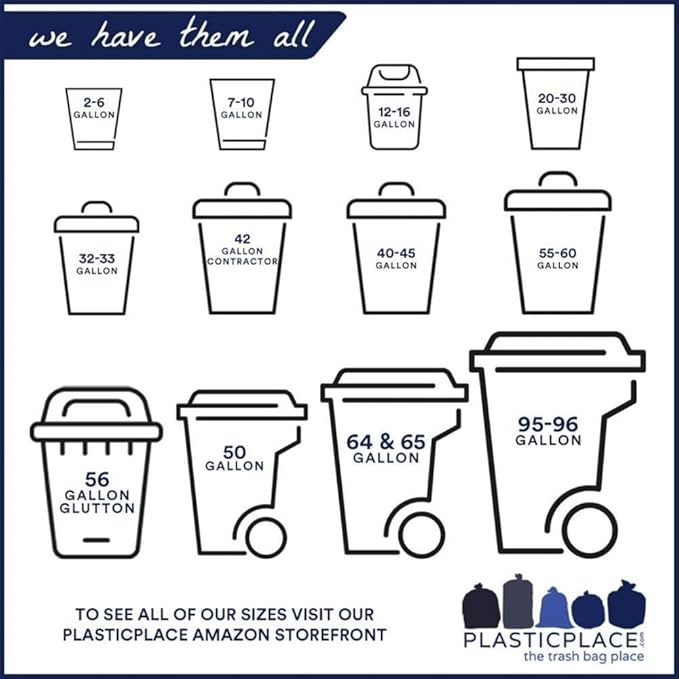 Plasticplace 95-96 Gallon Heavy Duty Black Trash Bags - Contractor Grade,Extra Large Garbage Bags for Construction & Outdoor Trash Cans,1.2 Mil Thick,61” x 68” (Roll),15 Count (Pack of 2)