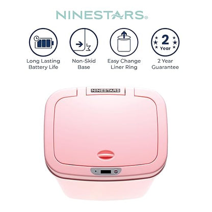 Ninestars 3 Gallon Automatic Trash Can, 12L Touchless Motion Sensor Bathroom or Bedroom Garbage Can with Odor-Sealing Lid, Impact-Resistant ABS Plastic, Pink