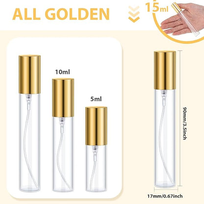 Yinder 25 Pcs 15 ml Glass Refillable Perfume Bottles Bulk Travel Empty Perfume Atomizer Sprayers Portable Spray Bottles Mini Sample Fragrance Containers, Gold