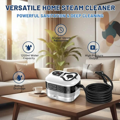 Handheld Steam Cleaner: 2500W High Temperature Pressurized Steamer with 6 Adjustable Levels - Portable Multi-Surface Steam Cleaning Machine for Kitchen, Bathroom, Furniture, Car, Windows (Red)