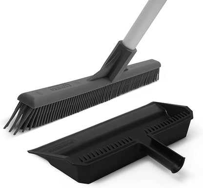 Superio 16 Silicone Pet Hair Remover Broom & 16 Dustpan with Comb, Rubber Lip & Clip - Carpet Rake Floor Cleaning Set for Carpet, Hardwood & Tile - Removes Fur, Dust & Debris