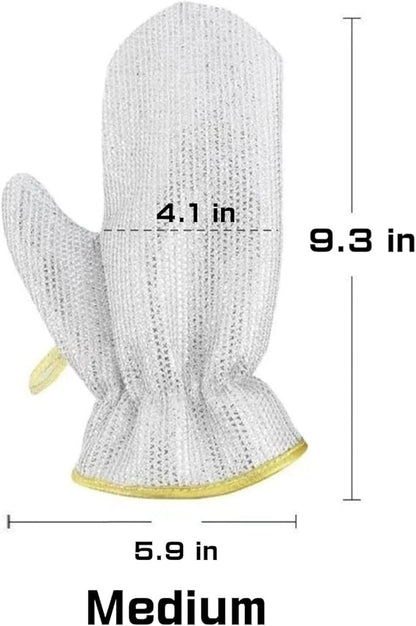 Dishwashing Gloves Nylon Scrubber Cleaning Mittens with PVC Lining & Hanging Strap for Housework Kitchen (Medium)