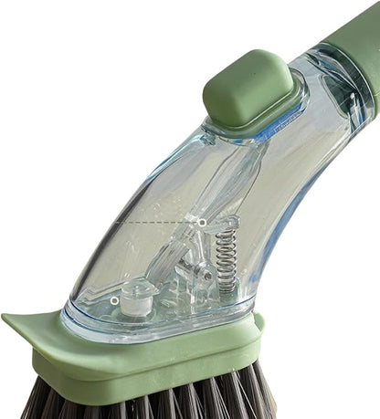 Soap Dispensing Dish Brush with Handle - Kitchen Scrub Brush for Pots Pans, Effortless Cleaning with Soap Chamber, Nylon Bristles (Light Green)