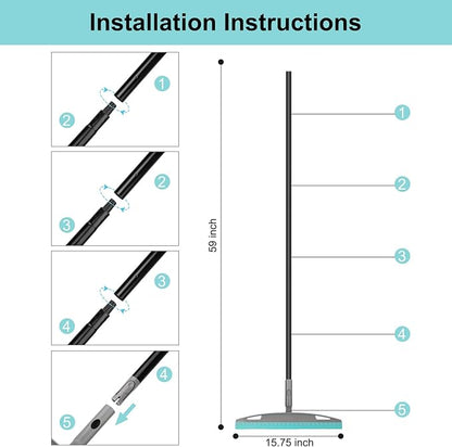 Multifunction Rubber Air Broom, Silicone Floor Squeegee Broom with 59" Long Handle, Scraping Broom for Floor Bathroom Kitchen Shower Tile Pet Hair Fur Marble Glass Water Window Foam Cleaning, Blue