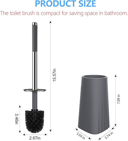 SetSail Toilet Brush, Compact Size Toilet Bowl Brush and Holder Toilet Brushes for Bathroom with Stainless Steel Handle Toilet Cleaner Brush with Durable Scrubbing Bristles, 2 Packs-Gery