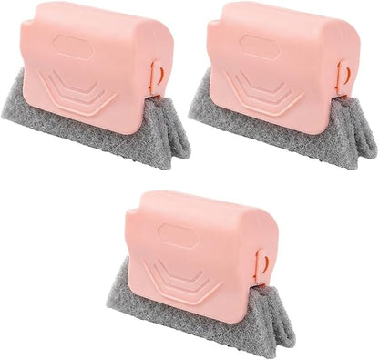 DOUBLE ZEE Window Track Cleaner, Handheld Cleaning Brush Set, for Window Slides Grooves, Tile Grout Lines, Shutter Slats, Car Ac Vents & Narrow Gaps (Pink 3pcs)