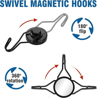 E BAVITE Black Swivel Swing Magnetic Hooks 120LB Refrigerator Magnet Hook 10 Pack Strong Neodymium Magnet Hook for Magnets Surfaces 67.5mm(2.66in) in Length