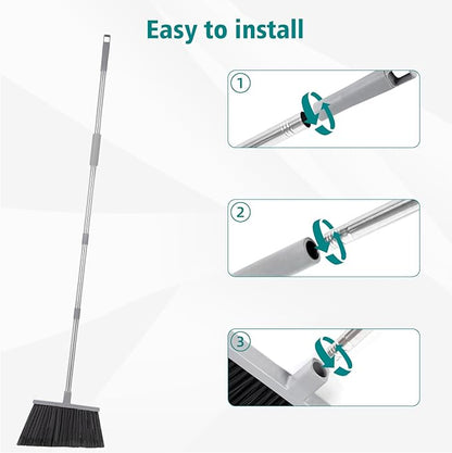 PBHEPJ Broom, 4 Pack Outdoor Broom for Floor Cleaning, 58" Long Stainless Steel Handle, Hard Bristle Angle Broom for Sweeping Indoor, Commercial, Industrial, Garage, Kitchen