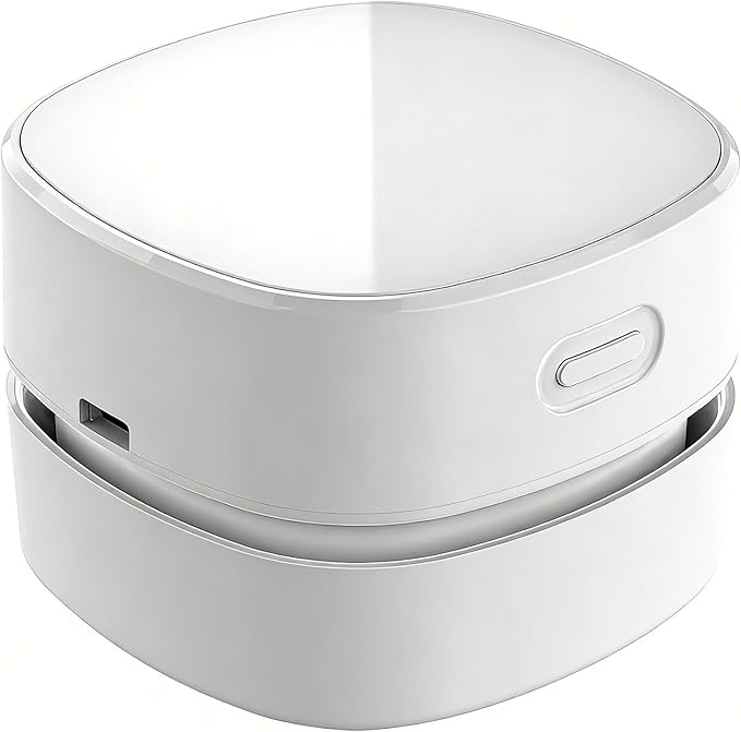 Portable Mini Desktop Vacuum Cleaner, Wireless Handheld, White, for Eraser Shavings, Pencil Shavings, Paper Scraps and Dust