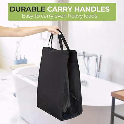 FENTEC Fentec Hanging Laundry Hamper, Hanging Laundry Basket, Slim Laundry Hamper Bag with Handles, Portable Hanging Closet Hamper, Mesh Heavy Duty Hanging Laundry Bag (Black,2 Pack)
