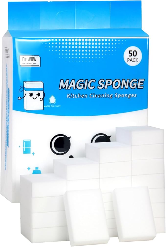 50-Pack Extra-Thick Melamine Sponges 3.94" 2.76" 1.18" Durable Kitchen & Bathroom Cleaning Pads Powerful, Non-Scratch, Water-Activated Magic Sponge