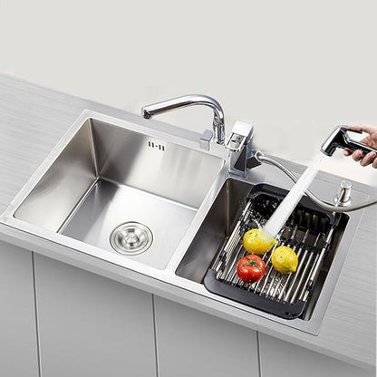 Sink Dish Drying Rack, Stainless Steel Drainer for 12.5"-20.5" Sinks, Kitchen Countertop Organizer for Dishes, Vegetables, and Fruits (Black & Large Size)