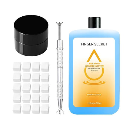 Nail Brush Cleaner 120ml with 20 Pcs Ombre Sponges & 1 Metal Claw Grabber – Professional Gel Brush Cleaner for Nail Art Brushes, Dust Brushes, Tools – Fast Dissolving, Gentle on Bristles