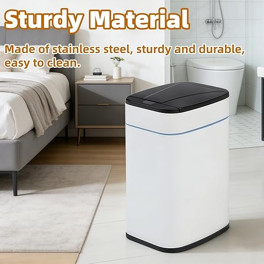 Garbage Can with Lid, Intelligent Sensor Opening and Closing, Small Garbage Can for Living Room, Bedroom, Kitchen and Bathroom (1, Square Silver)