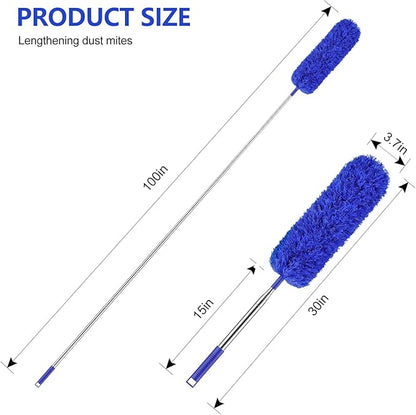 SetSail Extra-Long Dusters with Extension Pole 100-inch for Cleaning Bendable Microfiber Head Washable Ceiling Fan Cleaner Duster for Corner, High Ceilings, Furniture, Blue
