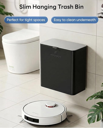 Kitchen Compost Bin, 8L/2.1G Small Trash Can with Lid, Slim Stainless Steel Hanging Garbage Bin for Kitchen, Bathroom, Bedroom, Office, Wall Mounted Compost Bin with Inner Bucket, Black