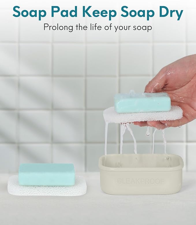 Quatish Large Leakproof Travel Soap Case, Solid Shampoo Bar Holder, Silicone Soap Box with Draining Layer, Enhanced Soap Container, Suitable for Camping, Gym, Bathroom, Outdoor Essentials, Beige