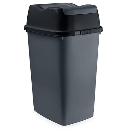Garbage Can with Swing Top-Split Lid | Large Kitchen Trash Can with Lid | Durable Plastic |Slim & Sturdy Trash Bin | Fingerprint Resistant | 13 Gallon / 50 qt / 50 L – Grey/Black | Superio