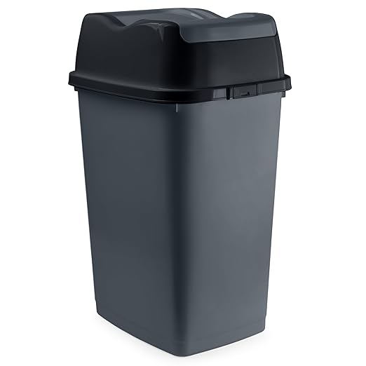 Garbage Can with Swing Top-Split Lid | Large Kitchen Trash Can with Lid | Durable Plastic |Slim & Sturdy Trash Bin | Fingerprint Resistant | 13 Gallon / 50 qt / 50 L – Grey/Black | Superio