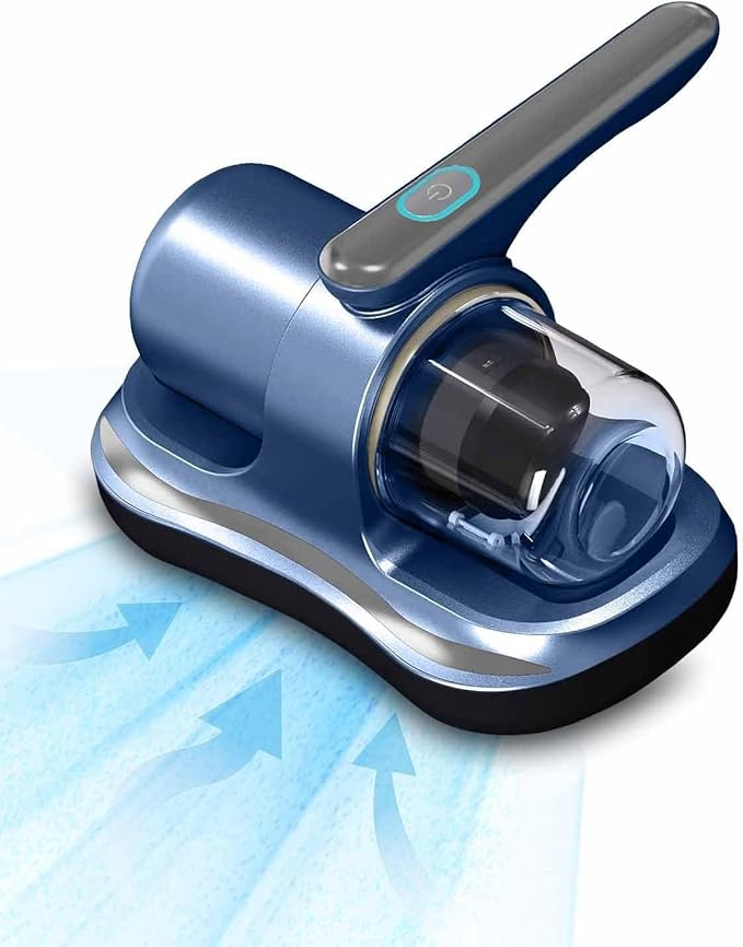 Cordless Mattress Vacuum Cleaner with UV Light Handheld Bed Vacuum with Ultrasonic & Heating Tech, 2 HEPA Filters, Strong Suction for Mattress, Sofa, Carpets, Pet Hair (Blue)