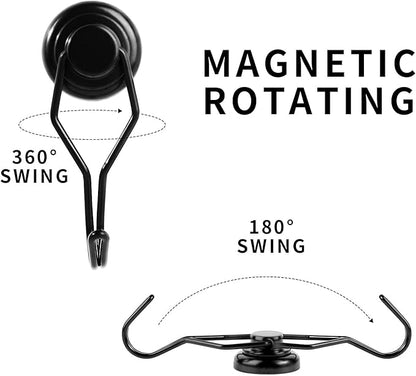 E BAVITE Swivel Swing Black Magnetic Hooks, 80lbs Heavy Duty Neodymium Magnet Hook with Black Epoxy Coating for Refrigerator, Cruise, BBQ Grill Tools etc, 2.66in in Length, Pack of 8