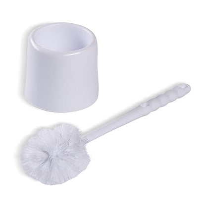 SPARTA 16-Inch Durable Toilet Brush with Storage Holder, Bowl Brush with Caddy with Sturdy Polypropylene Bristles for Effective Cleaning, White Plastic Handle for Secure Grip, White