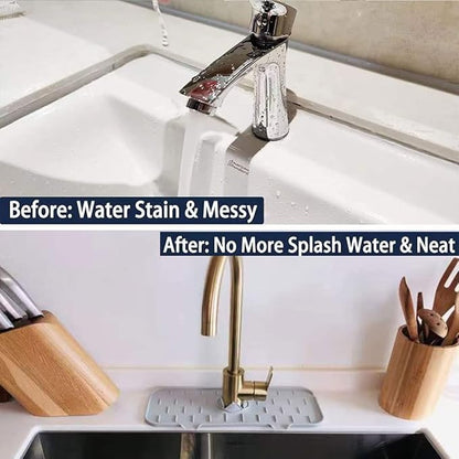 Silicone Faucet Sink Mat Sink Splash Guard, Sink Drain Pad Behind Faucet, Bathroom Drip Protector Splashback Countertop Protection Faucet Handle drip Catcher (Grey 1pcs)