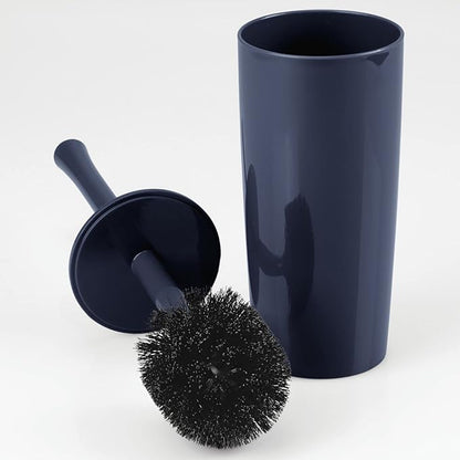 mDesign Slim Plastic Toilet Bowl Brush and Holder Set, Modern Compact Storage Organizer Cleaner Scrubber for Toilet - Heavy Duty Cleaning Plunger for Bathroom, Aura Collection - Navy Blue