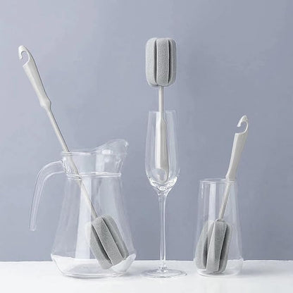 4 Pack Soft Sponge Bottle Cleaner Brush, Grey Plastic Handle Wine Glass Cup Brush Scrubber, Washing Brush Vase Bottle Pot Cleaning Brush with Traceless Hook, Long and Small Size 10” 15”