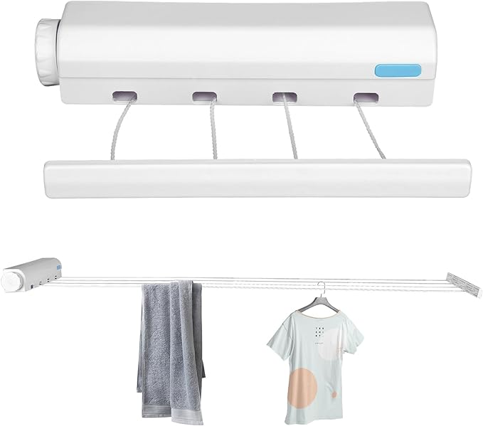 Retractable Clothesline, 5 Line Retractable Indoor Clothesline Wall Mounted Telescopic Clothes Drying Rack Punching Installation Laundry Line (Five Ropes)