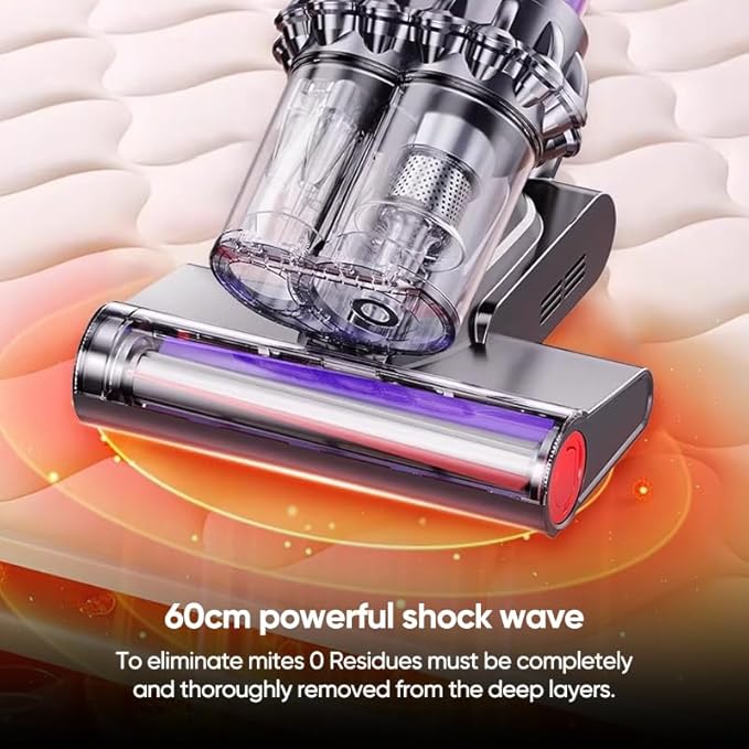 RAINPOT Saker Powerful UV Bed Vacuum Cleaner, 5-Cyclone Cordless Vacuum with Digital Display, 14kPa Strong Suction HEPA Filter, Portable Hand Vac for Mattress Carpet Pet Hair