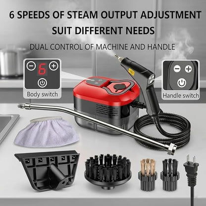 2500W Handheld Steam Cleaner for Home: High Temperature Pressurized Steamer with 6 Adjustable Levels for Cleaning - Portable Multi-Surface Steam Cleaning Machine for Kitchen, Furniture (black)