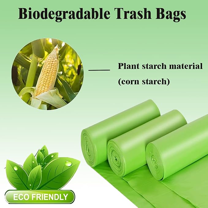 4-6 Gallon Small Trash Bags Biodegradable, 20 Liter Mini Compostable Strong Bathroom Garbage Bags with Tear & Leak Resistant, Recycling Eco-Friendly Trash Can Plastic Liner, Green, 100 Counts