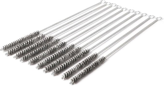 12 Inch Pipe Cleaning Brush Set with Stainless Steel Bristles, Steel Wire Tube Brush Kit for Auto Parts Polishing, Machining, Bottles, Tubes, Etc.（8mm-10pcs）