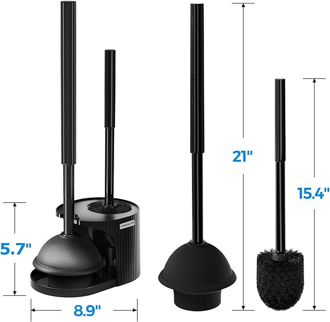 FORASTO 2 in 1 Toilet Plunger and Brush Set，Extended Handle Plunger，Toilet Bowl Brush Plunger Set, Bathroom Cleaning Tools ，Toilet Brush Plunger Combo，Cleaning Brush，Bathroom Cleaning Supplies