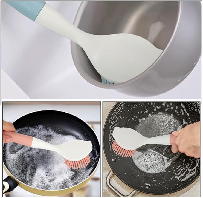 Didiseaon Silicone Pot Brush 2Pcs Set with Long Handle for Non-Stick Cookware Cleaning Grease and Grime Removal, Comfortable Grip for Home Kitchen Use
