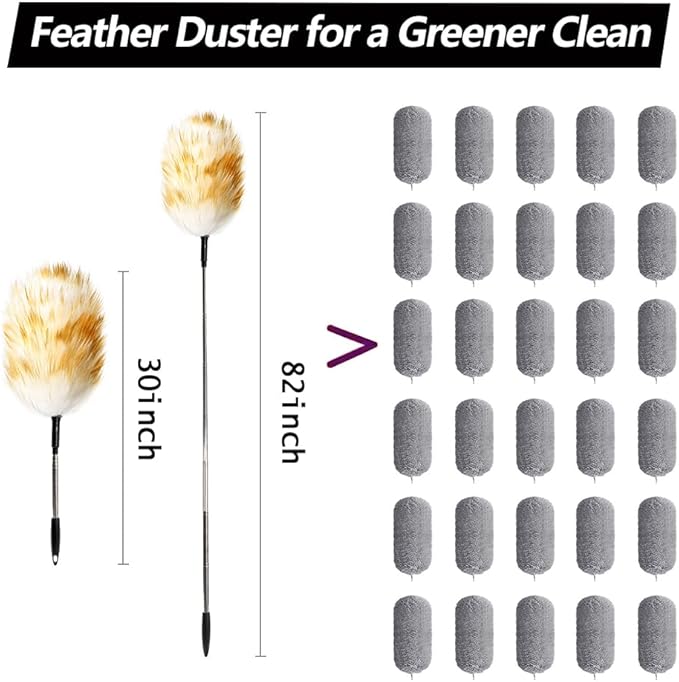 Extendable Lambswool Duster 82inch with Aluminium Alloy Handle, Natural Long Feather Duster for Cleaning Fans, Ceiling, Bookshelevs, for Home&Office