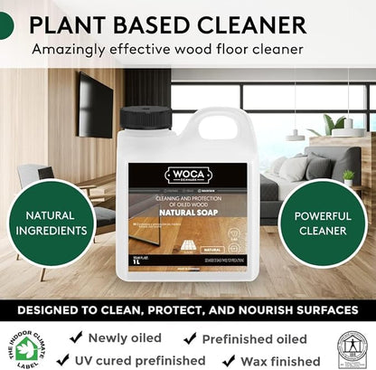 WOCA Natural Soap, White 2.5L - Concentrated Wood Cleaner for oil or wax finished hardwood floors, tables, millwork, cutting boards, and countertops