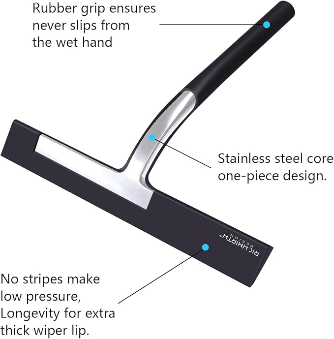 Silicone Rubber Blade Shower Squeegee 9" in Width Window & Car Squeegee for Shower, Glass, Window (Black, 9 Inches)