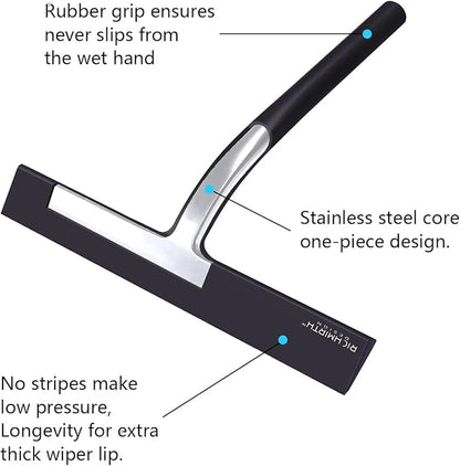 Silicone Rubber Blade Shower Squeegee 9" in Width Window & Car Squeegee for Shower, Glass, Window (Black, 9 Inches)
