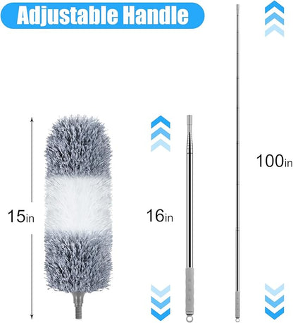 Microfiber Feather Duster, 110 Inch Extendable Telescoping Pole Duster with Bendable Washable Head, Long Handle Cleaning Duster for Ceiling Fan, High Ceiling, Blinds, Furniture and Cars (2 Pcs)