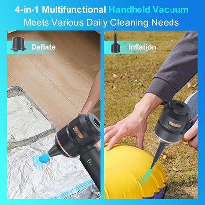 Handheld Car Vacuum 18000PA, 4-in-1 Mini Vacuum Cleaner Portable Cordless, Air Blower, High Power Air Duster with Brushless Motor, Suitable for Car, Home, Pet, Office, Camping (Golden)