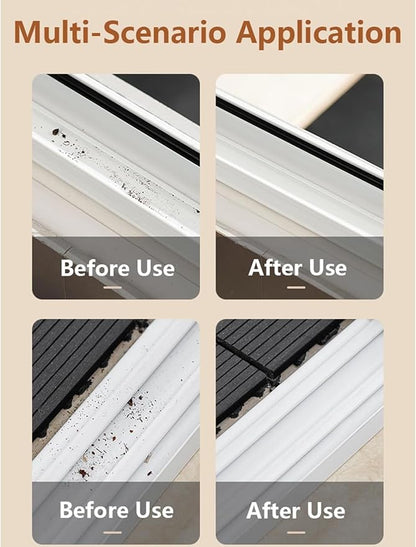 2 in 1 Groove Cleaning Brush Window Track Cleaning Tools,Multifunction Hard Bristle Crevice Cleaning Brush with Hidden Scraper, Grout Cleaner Grip Brush for Sliding Door Track(White,1PCS)