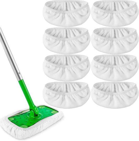 KEEPOW Reusable Wet Pads Compatible with Swiffer Sweeper Mop, Dry Sweeping Cloths, Washable Microfiber Wet Mopping Cloth Refills for Surface/Hardwood Floor Cleaning, 8 Pack (Mop is Not Included)