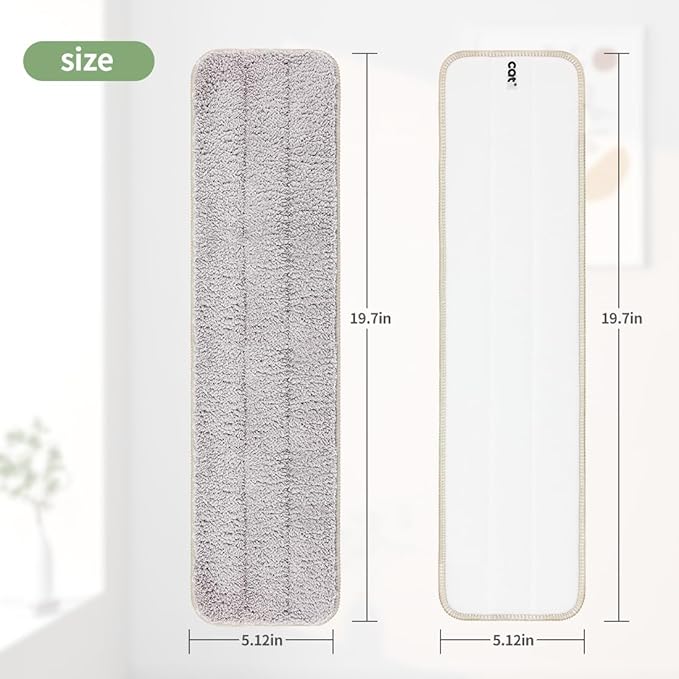 CQT Replacement Washable Microfiber Mop Pads Flat Floor Reusable 18 Inch for Floor Care System 2 Wet and 2 Dry Mop Pads Packed (18")