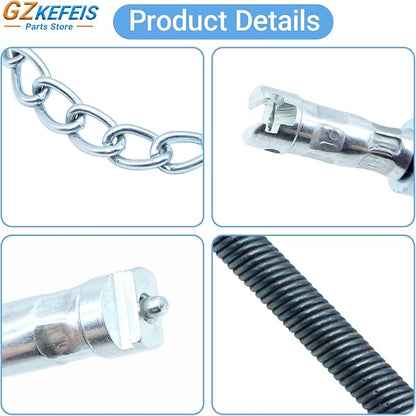 Flex‑Shaft Sewer Descaling Chain, Push-Type Rotary Cable for PVC Pipes, Toilets & Boilers, Compatible with 16mm Spring, Multi-Purpose Plumbing Tool